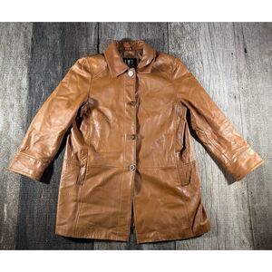 LNR La Nouvelle Renaissance Womens Long Leather Button jacket XL